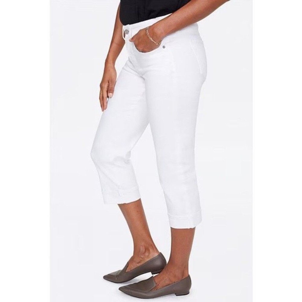 NYDJ Size 16 White Denim Jeans Marilyn Crop Lift Tuck Hi Rise Cuffed Stretch